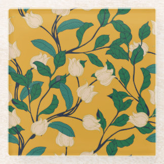 Bloemrijke Elegantie: Vintage Bladerpatroon. Glazen Onderzetter