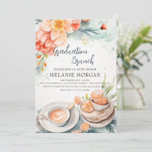 Bloemrijke en culinaire bruidsbrunch-uitnodiging kaart (Staand voorkant)