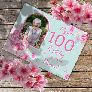 Bloemrijke enkele foto 100ste verjaardagskaart kaart