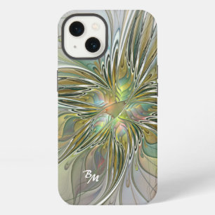 Bloemrijke Fantasie Fractale Bloem Met Gouden Init iPhone 13 Hoesje