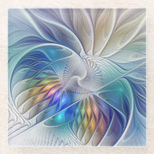 Bloemrijke fantasie, kleurrijke abstracte fractale glazen onderzetter