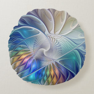 Bloemrijke Fantasie, Kleurrijke Abstracte Fractale Rond Kussen