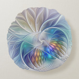Bloemrijke fantasie, kleurrijke abstracte fractale rond kussen