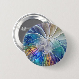 Bloemrijke fantasie, kleurrijke abstracte fractale ronde button 5,7 cm