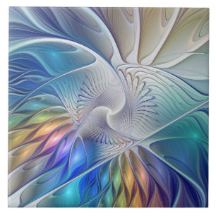 Bloemrijke fantasie, kleurrijke abstracte fractale tegeltje