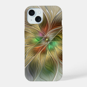Bloemrijke fantasie met gouden moderne abstracte f iPhone 15 case