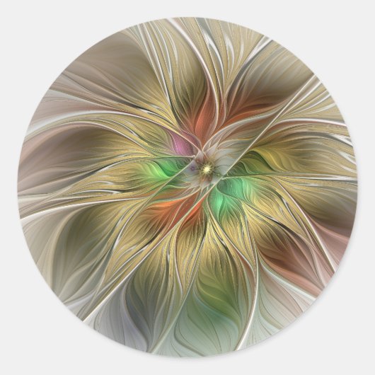 Bloemrijke fantasie met gouden moderne abstracte f ronde sticker (Voorkant)