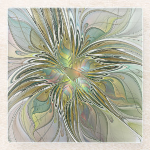 Bloemrijke Fantasie Moderne Fractale Kunst Bloem M Glazen Onderzetter