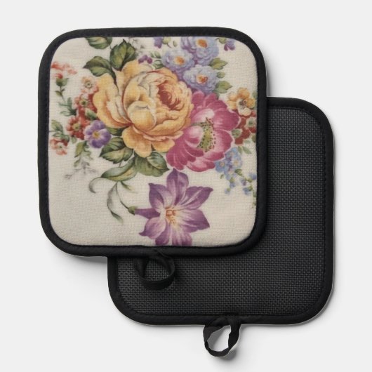 Bloemrijke fantasie pannenlap (Voorkant / Achterkant)