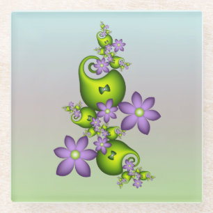 Bloemrijke Fantasie Sering Bloemen Groene Vormen F Glazen Onderzetter