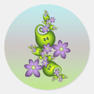 Bloemrijke Fantasie Sering Bloemen Groene Vormen F Ronde Sticker