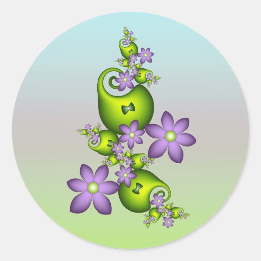 Bloemrijke Fantasie Sering Bloemen Groene Vormen F Ronde Sticker (Voorkant)
