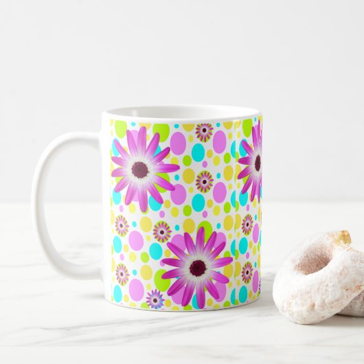 Bloemrijke Felle Kleuren Mok (Met donut)