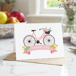Bloemrijke Fiets Koraal Roze Klasse Chic Dank Je Bedankkaart