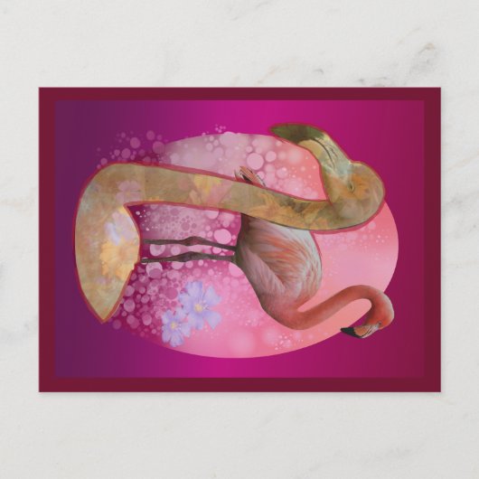 Bloemrijke Flamingo Briefkaart (Voorkant)