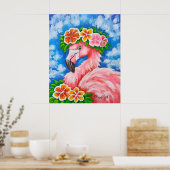 Bloemrijke Flamingo Poster (Keuken)