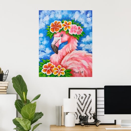 Bloemrijke Flamingo Poster (Thuiskantoor)