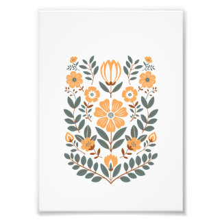 Bloemrijke Folk Muur Kunst Print, Scandinavische B Foto Afdruk