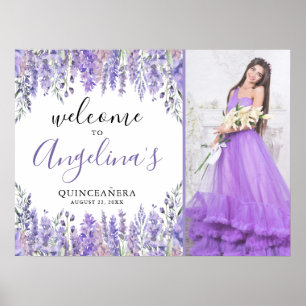 Bloemrijke Foto Paarse Quinceanera Welkomstbord Poster