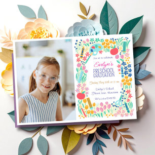 Bloemrijke Foto Uitnodiging voor de Kleuterschool 