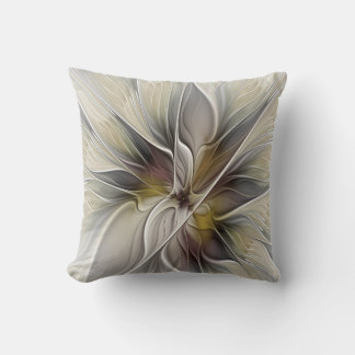 Bloemrijke Fractal, Fantasie Bloem met Aardetinten Kussen