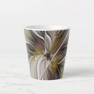 Bloemrijke Fractal, Fantasie Bloem met Aardetinten Latte Mok