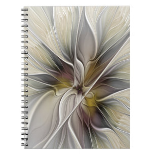 Bloemrijke Fractal, Fantasie Bloem met Aardetinten Notitieboek