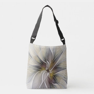 Bloemrijke fractal, fantasiebloem met aardetinten crossbody tas