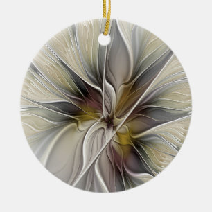 Bloemrijke fractal, fantasiebloem met aardetinten keramisch ornament