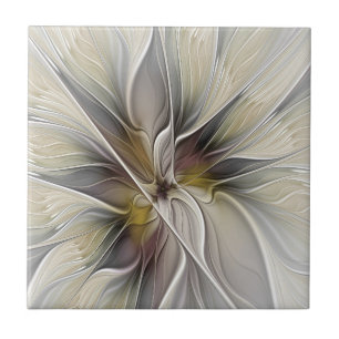 Bloemrijke Fractal, Fantasiebloem met Aardetinten Tegeltje