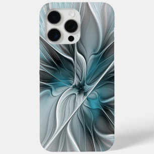 Bloemrijke Fractale Moderne Abstracte Bloem Blauw iPhone 15 Pro Max Hoesje