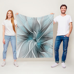 Bloemrijke Fractale Moderne Abstracte Bloem Blauw Fleece Deken
