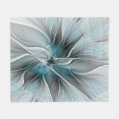 Bloemrijke Fractale Moderne Abstracte Bloem Blauw  Fleece Deken (Voorkant (Horizontaal))