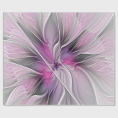 Bloemrijke Fractale Moderne Abstracte Bloem Roze G Cadeaupapier (Vlak)