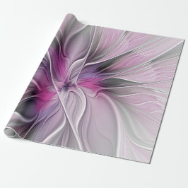 Bloemrijke Fractale Moderne Abstracte Bloem Roze G Cadeaupapier