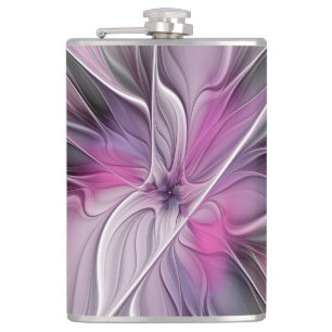 Bloemrijke Fractale Moderne Abstracte Bloem Roze G Heupfles