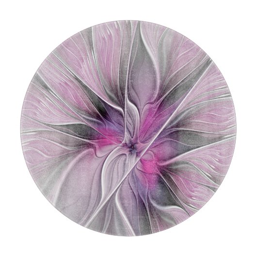 Bloemrijke Fractale Moderne Abstracte Bloem Roze G Snijplank (Voorkant)