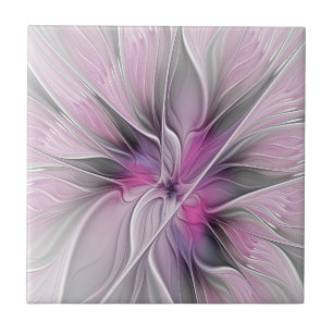 Bloemrijke Fractale Moderne Abstracte Bloem Roze G Tegeltje