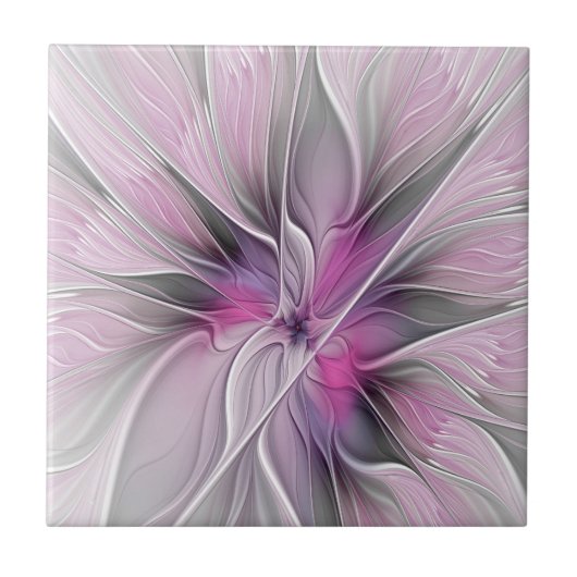 Bloemrijke Fractale Moderne Abstracte Bloem Roze G Tegeltje (Voorkant)