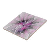 Bloemrijke Fractale Moderne Abstracte Bloem Roze G Tegeltje (Zijkant)