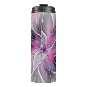 Bloemrijke Fractale Moderne Abstracte Bloem Roze G Thermosbeker