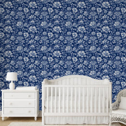 Bloemrijke Franse Toile Indigo Blauw Vintage Tradi Behang