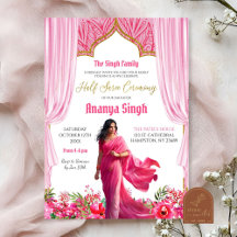 Bloemrijke Fuchsia Rode Halve Saree Indisch Meisje