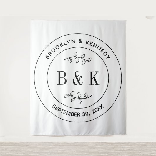 Bloemrijke Fun Monogram Trouw Koppel Naam Wandkleed (Voorkant)