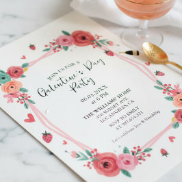 Bloemrijke Galentines Day-feest Roze Uitnodiging