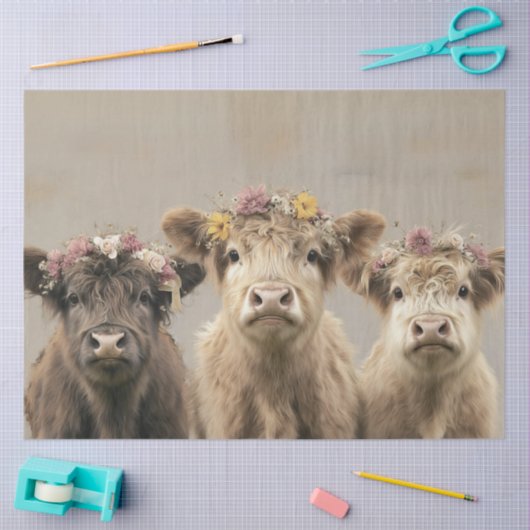 Bloemrijke gekroonde Highland Koeien Rustieke Whim Tissuepapier (Craft)