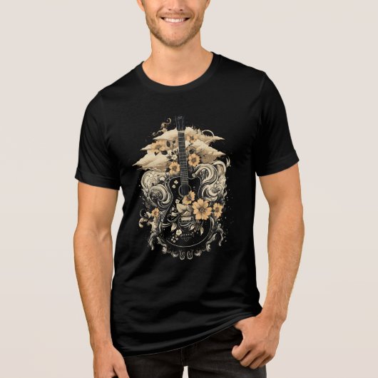 Bloemrijke Gitaar Tri-Blend Shirt (Voorkant)