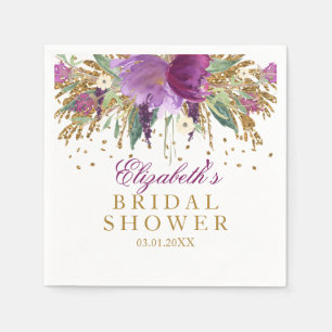 Bloemrijke Glitter Amethyst Bruiloftsshower Servet