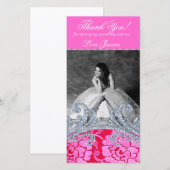 Bloemrijke Glitzy Quinceanera Sweet Sixteen Kantwe Bedankkaart (Voorkant / Achterkant)