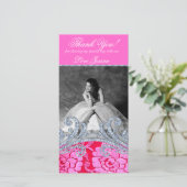 Bloemrijke Glitzy Quinceanera Sweet Sixteen Kantwe Bedankkaart (Staand voorkant)